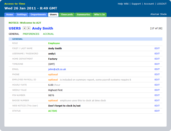 employee setup general